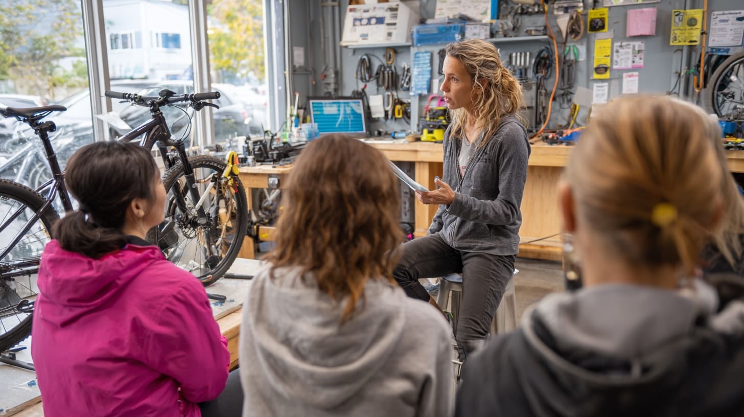 Women's bike maintenance workshop in progress