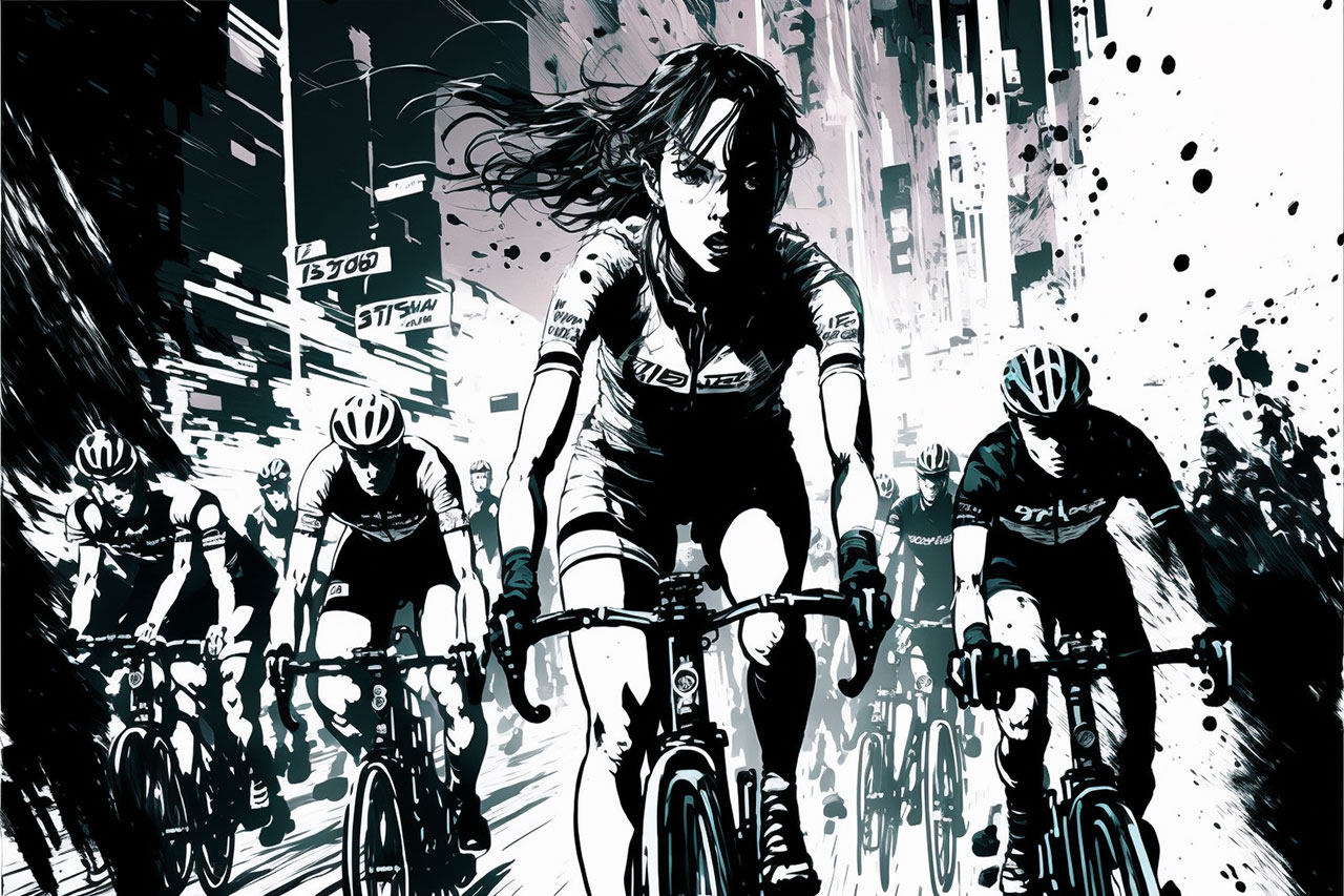 bikeracewomannohelmet