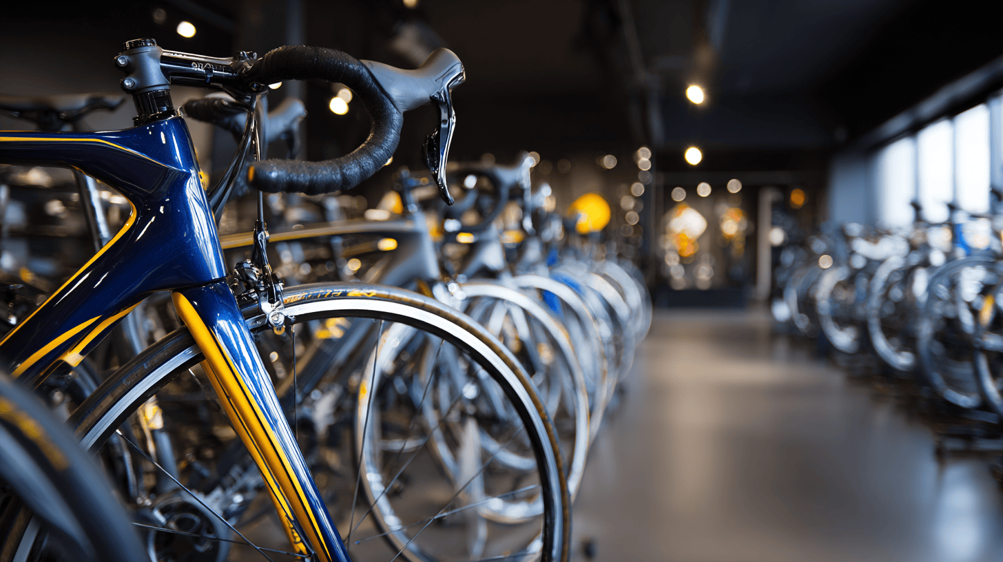 Modern bike shop interior with various bicycles