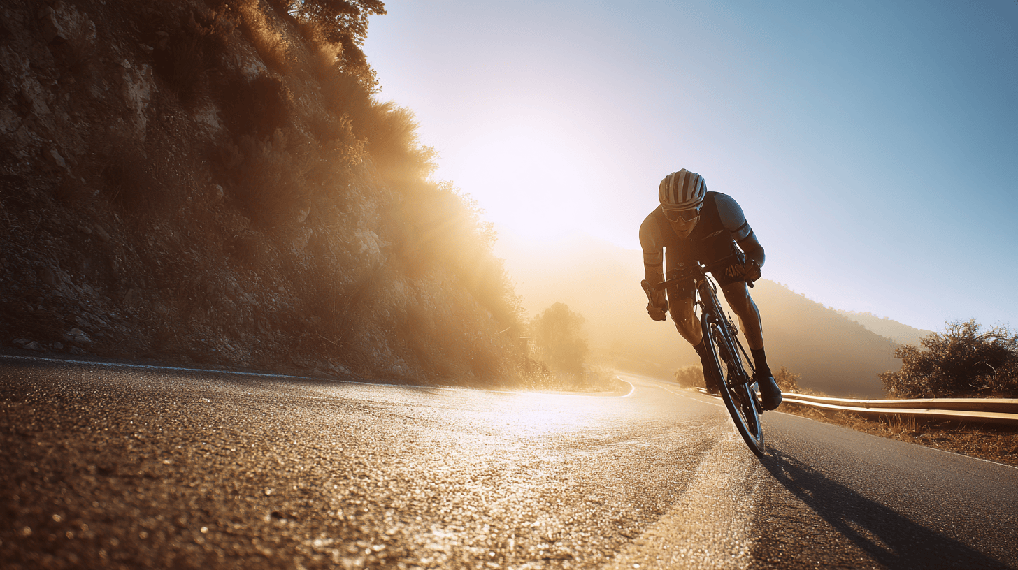 Determined cyclist climbing difficult hill