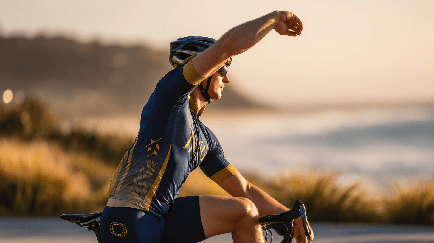 Cyclist stretching before ride