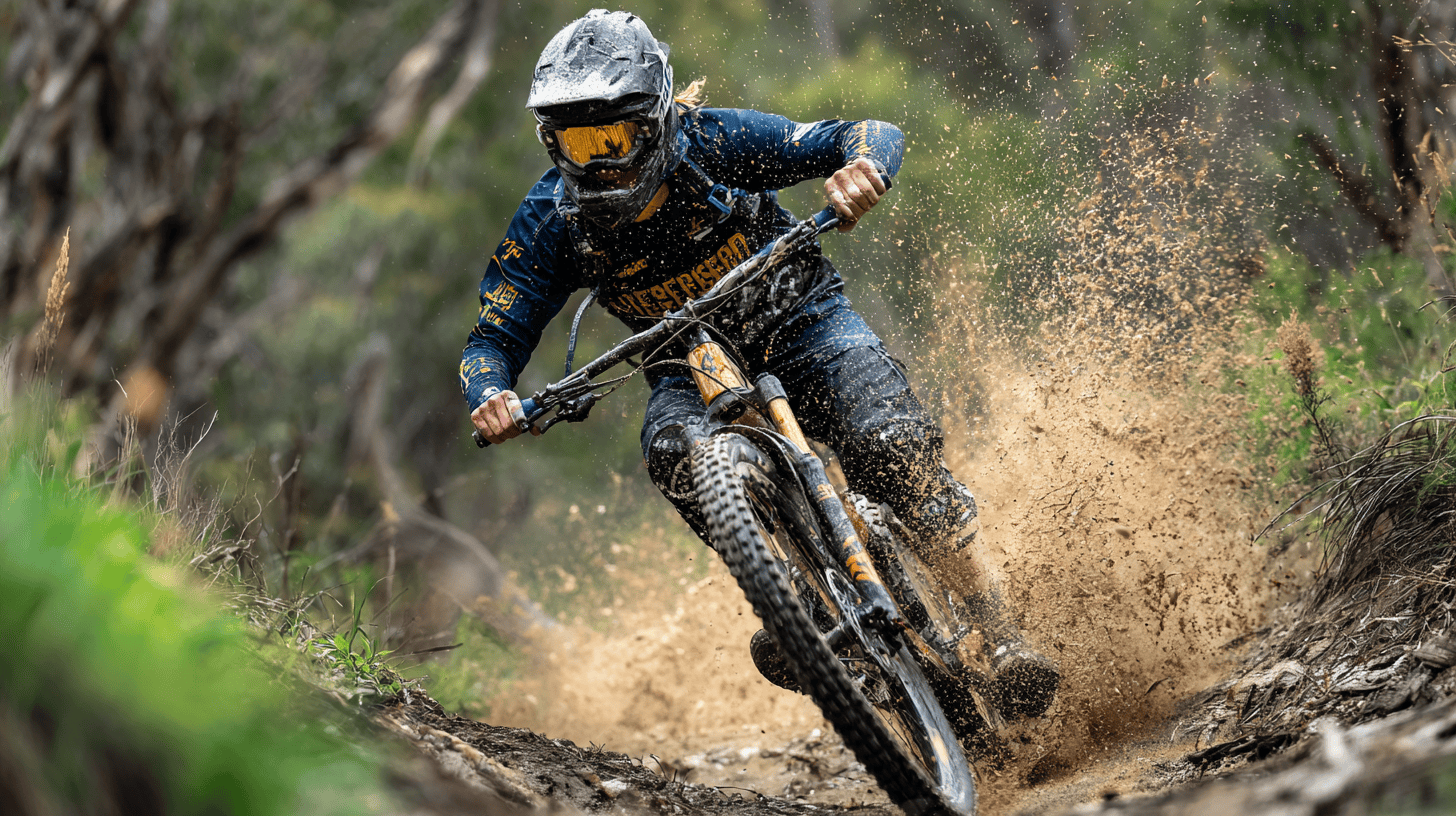 Mountain biker on technical trail