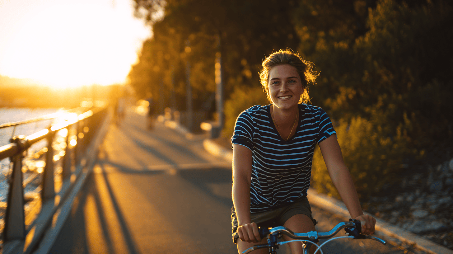 Relaxed cyclist enjoying scenic ride